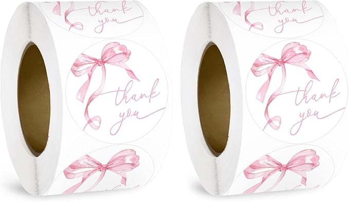 1000pcs Pink Thank You Stickers, 1.5 Inch Bow Thank You Stickers, Self-Adhesive Thank You Sticker for Small Business Packaging Envelopes Wedding Gift Wraps (Pink-2pcs)