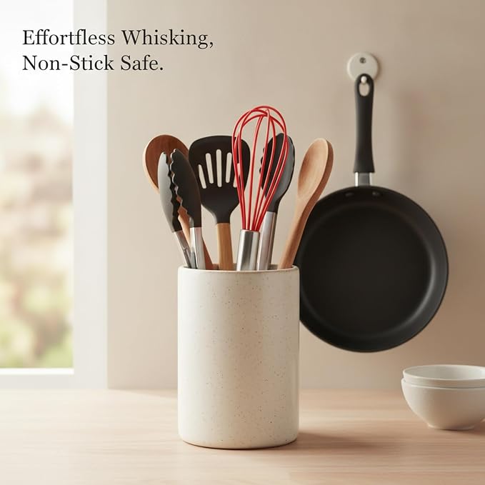 Silicone Coated Egg Whisk, Stainless Steel Wire Mixer for Non-Stick Cookware, 8 Inch Kitchen Tool for Baking and Cooking (1 PC)
