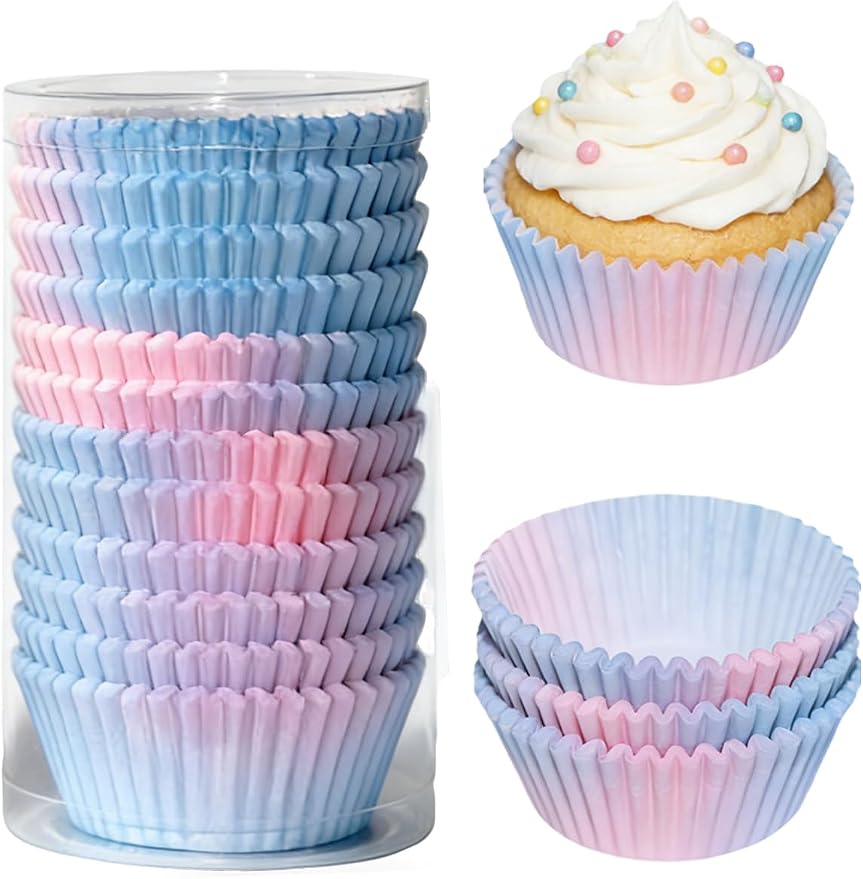 300 Pcs Gradient Color Cupcake Liners, Cake Baking Cups - Gradient Cupcake Wrappers, Standard Muffin Cupcake Wrappers Holders (Base Dia 1.97in, Height 1.18in, Top Dia 2.76in) (Gradient)