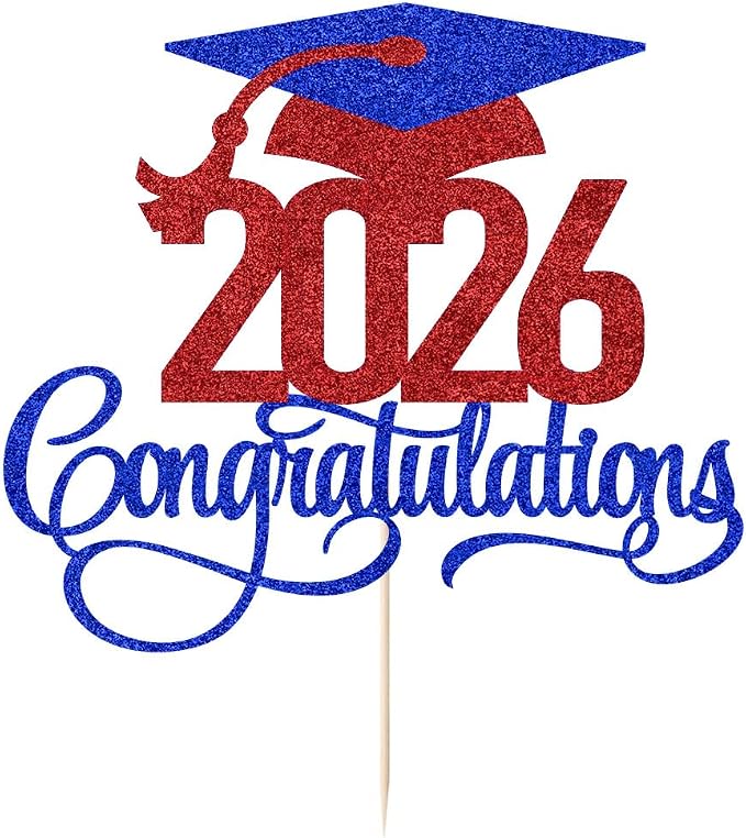 Dark blue red 2026 Congratulations Graduation Cake Topper,Congrats Grad Cake Decor - 2026 High School/College/Senior Graduation Party Decorations Supplies