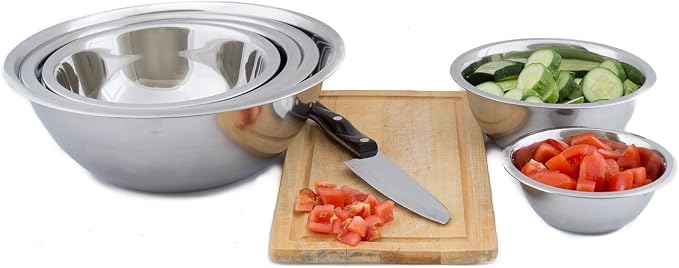 (Set of 6) Mixing Bowls Standard Weight Stainless Steel, Mirror Finish, 3/4, 11/2, 3, 4, 5, and 8 Qt