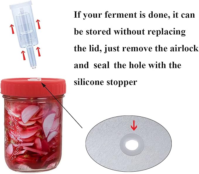 Fermentation Lids, Fermentation Kit for Wide Mouth Jars, 6 Set Plastic Fermenting Lids with 6 Airlocks, 6 Silicone Grommets, 6 Silicone Rings(Jars Not Included)