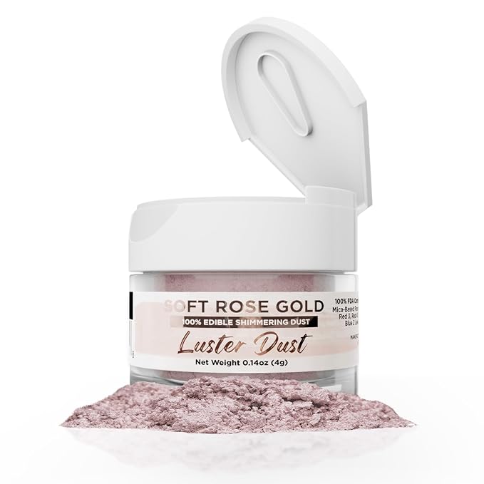 Luster Dust - Soft Rose Gold (4g 1x Jar) | Edible Vegan Dust & Paint for Cake Decorating, Ice Cream, Desserts, Cocktails and Beverages by Bakell