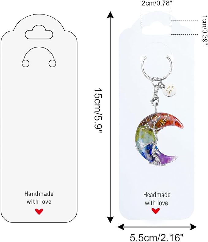 100PCS Keychain Display Cards,2.16'' x 6'' Handmade with Love Kraft Paper Jewelry Cards for Small Business Selling