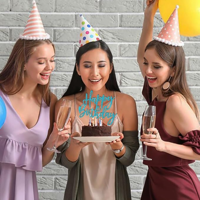 Glitter Happy Birthday Cake Topper, Cake Decoration Suitable For Party Decoration - Anniversary/Birthday (Blue)