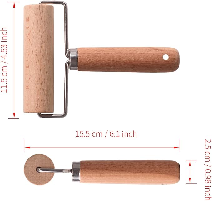 Wooden Dough Roller Medium Single Wheel Handheld Rolling Pin for Pastry Pizza Baking Handmade Beechwood Kitchen Tool(6.10 x 4.53Inch)