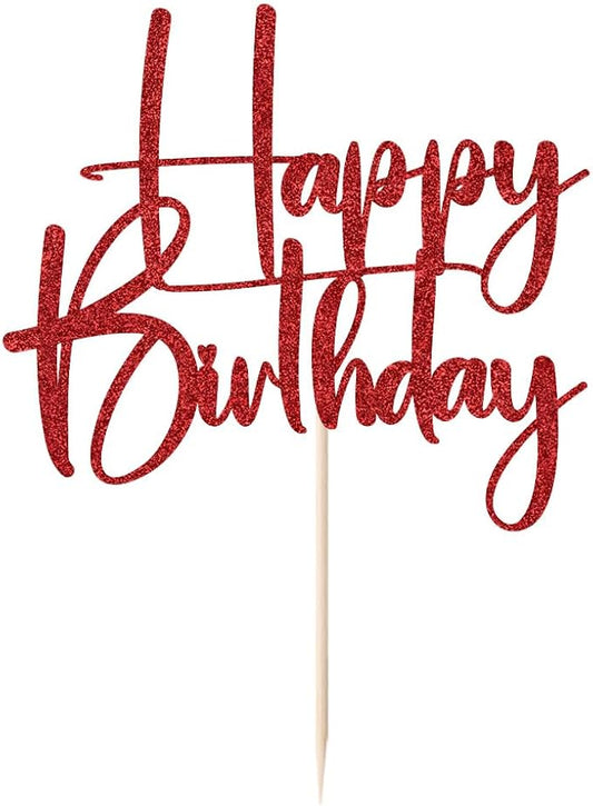 red Happy Birthday Cake Topper, Happy Birthday Cake Bunting Deco, Baby Gender Reveal Party/Anniversary Party Decoration Supplies