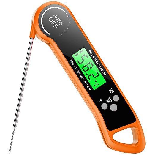 SILVLF Meat Thermometer Digital, Instant Read Thermometer with Backlight, Calibration & Hold Function, Waterproof Food Thermometer for Kitchen and Outside, BBQ,Turkey, Candy, Liquids, Beef (Orange)