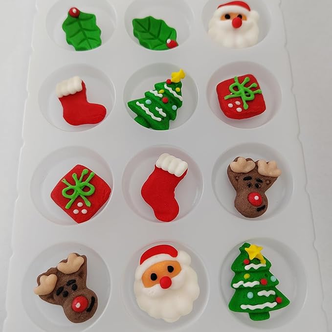 EPHVODI Christmas Cakes Decorations 12pcs Edible Santa Claus Christmas Tree Shaped Hard Sugar Icing Decorations Cupcake Toppers for Baking Cookie Ice Cream Candy Decoration