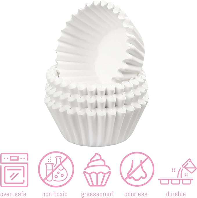LotFancy 500pcs Mini Cupcake Liners, White Muffin Liners, No Smell, Greaseproof Paper Baking Cups, Small Cupcake Wrappers for Birthday Holidays, Bottom 1.25 inch Width