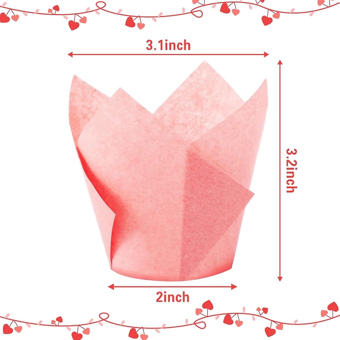 Augshy Tulip Cupcake Liners, 240pcs Baking Cups Cupcake Liners Muffin Tins Treat Cups for Valentines Day, Weddings, Birthdays, Baby Showers (Red Pink)