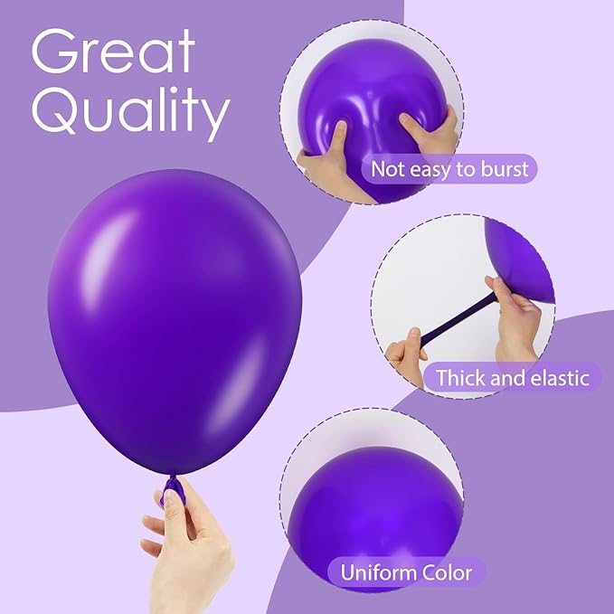 120pcs Dark Purple Balloons, 18 12 10 5 inch Purple Balloons Different Sizes Balloon Arch Kit for Graduation Birthday Wedding Baby Shower Party Decorations