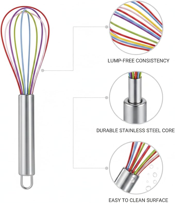 Mix Batters and Sauces with This 13-Inch Silicone Whisk Featuring Coated Wires