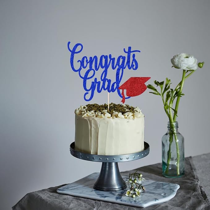 Congrats Grad Cake Topper,2026 Graduation Cake Topper, Congrats Grad Decorations,2026 High School/College/Senior Graduation Party Decorations Supplies. (Congrats Grad Dark blue red)