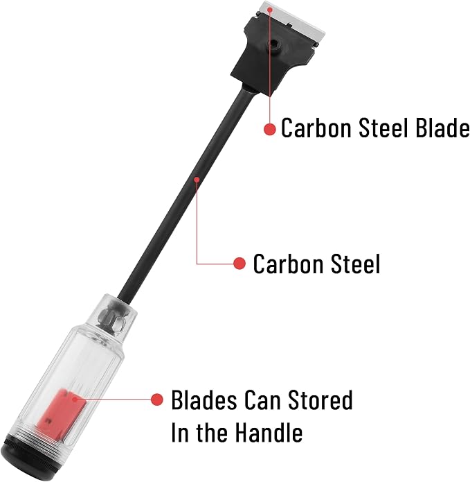 Bates- Long Reach Extension Scraper, 11-Inch Razor Scraper Tool | With Extra 3 Double Edged Plastic & 3 Metal Blades Long Handle Window Scraper for Paint Removal Glass Cleaning & Surface Work