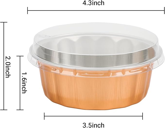 Beasea Disposable Ramekins 8oz, 50 Pack Rose Gold Aluminum Foil Cups with Lids, Disposable Creme Brulee Muffin Cupcake Baking Cup Mini Pudding Cups for Party Wedding Birthday