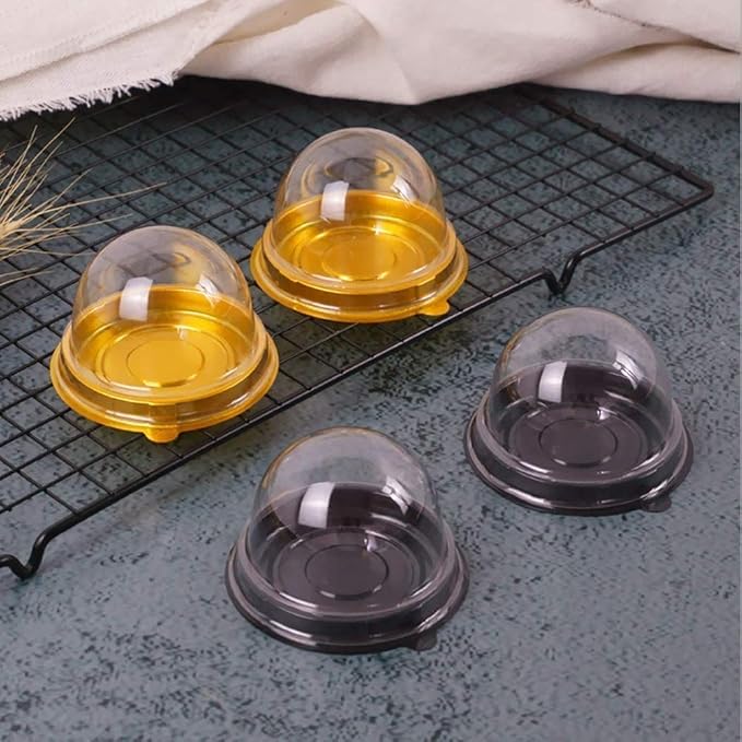 Clear Plastic Mini Cupcake Container,25 PC Desk Pet Containers Mooncake Boxes Muffin Pod Dome Muffin Single Cupcake Holders Individual Cupcake Containers Plastic Disposable (Black, 25pc)
