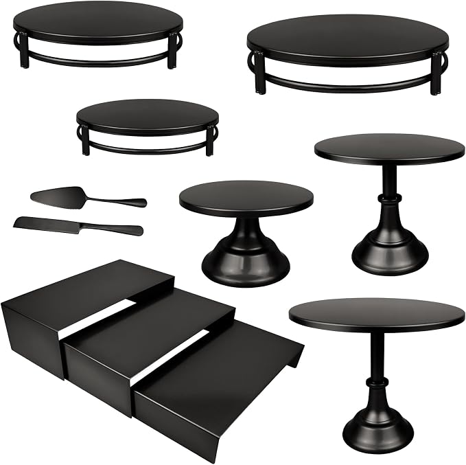 MACIFECI Cake Stand Set, Black Cake Stands For Dessert Table Including Dessert Tray, Metal Cupcake Display Stands Dessert Trays (Black)