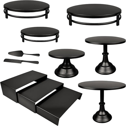 MACIFECI Cake Stand Set, Black Cake Stands For Dessert Table Including Dessert Tray, Metal Cupcake Display Stands Dessert Trays (Black)