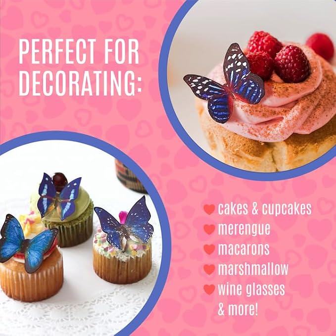 Sugar Robot Inc. Edible Butterflies Small Premium Crafted Made in the USA Cake and Cupcake Toppers, Decoration (Blue)