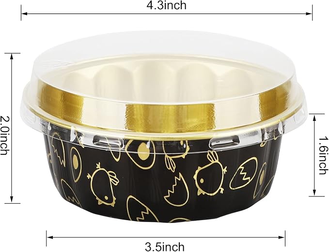 Beasea 8oz Disposable Cupcake Cups with Lids, 50 Pack Ramekins Foil Cupcake Cups Black Gold Aluminum Foil Cups Creme Brulee Muffin Cupcake Baking Cup Mini Pudding Cake Tins for Party Wedding Birthday