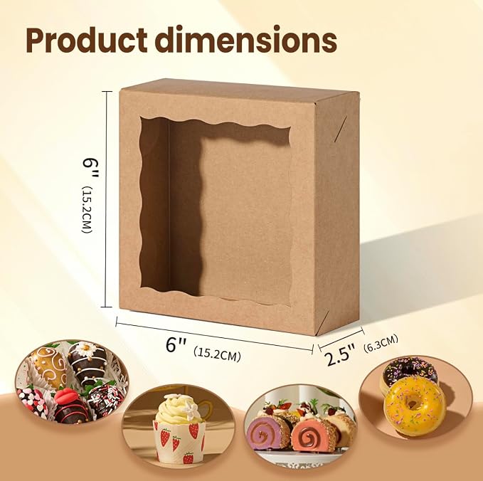 55pcs 6"x6"x2½ Brown Chocolate Covered Strawberries Boxes with Window Baking Boxes for Cookies, Cake,Macaron, Pie, Truffle Chocolate & More