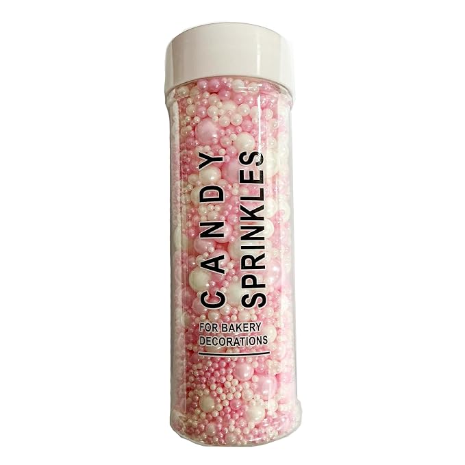 Sprinkles Edible Pink White Pearl Sugar Sprinkles Candy 142g/5.01oz Mix Size Pink White Pearls Baking Cupcake Toppers Cookie Ice Cream Decorations for Wedding Parties Valentines Day