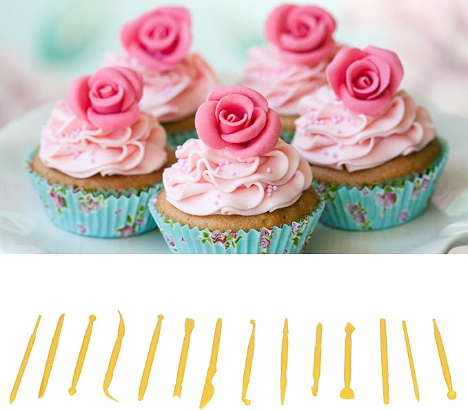 Fdit Clay Modeling Tools, 14 Pcs Double Ended PP Plastic Sculpting Kit for Cake Fondant Chocolate DIY Children Craft Educational Toys for School Home (Yellow)