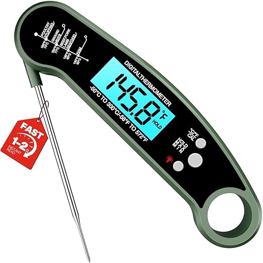 Meat Thermometer Digital - Instant Read Food Thermometer for Grilling, BBQ, Air Fryer, Smoker, Candy Making, Kitchen Gadgets, BBQ Essentials, Green