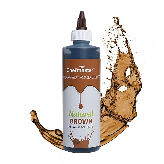 Chefmaster Brown Natural Food Coloring | Plant-Based Dye for Icing, Fondant, Mousse, Pudding | Decorating Non-Bake Desserts | Easy-to-Use | Manufactured in the USA | 10.5 oz