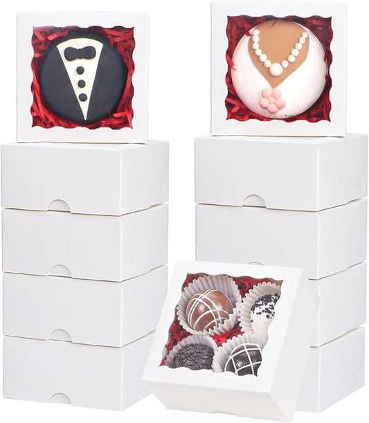 50PCS 3¼" x 3 ¼" x 1 ½" ChocolateTruffle Boxes for 4,Cookies Boxes Soap BoxesTreat Boxes Donut Boxes Macaron Boxes Mini Bakery Boxes Small gift boxes with Window Brownie Box