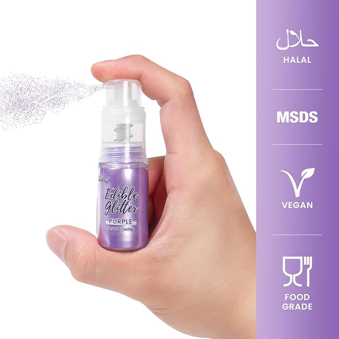 Purple Edible Glitter Spray, 5g Edible Glitter for Cocktails, Cobakey Luster Dust Edible for Cake Decorating, Drinks, Baking, Chocolate, Strawberrie
