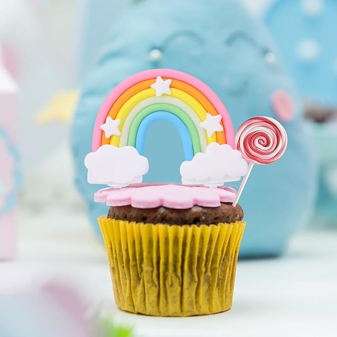 Soft Pottery Rainbow Cake Decorations - Colorful Rainbow Cupcake Topper, Personalized Cake Topper for Happy Birthday Parties