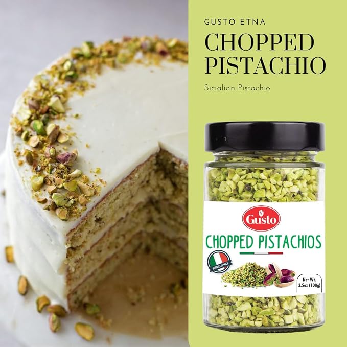 GUSTO ETNA Sicilian Chopped Pistachios, Raw Pistachios Crumbles 3.5 oz | Bronte-Sourced Crumbles for Baking, Cooking, Ice Cream, Pizza, Pasta, and Sandwiches; Product of Sicily, Italy.