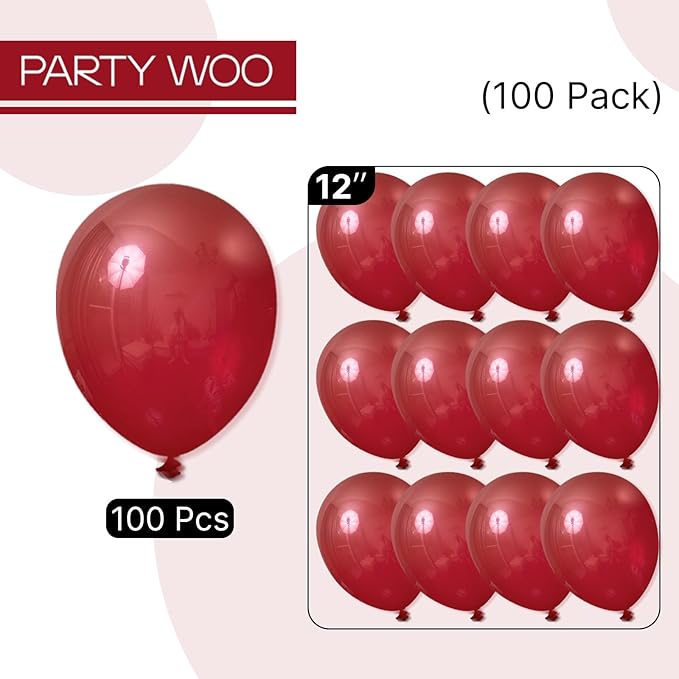 PartyWoo Burgundy Balloons 100pcs 12 Inch Dark Red Maroon Ruby Red Latex Helium Balloons for Graduation Valentine's Day Wedding Anniversary Casino Citizenship Christmas Party Decorations Red-Y75