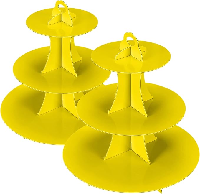 YLDW Cupcake Stand 2Pcs, 3-Tier Cupcake Stand Display, Cardboard Cup Cake Tower Stand, Disposable Dessert Stand for Birthday Tea Party Baby Shower Treat Decorations, Yellow