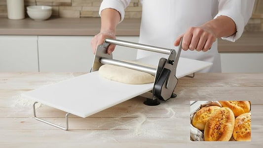 304 Stainless Steel Fondant Dough Sheeter with 23.62" x 11.81" Sheeter Board, fondant non-stick roller, Manual Dough Roller with 1-20mm Adjustable Thickness