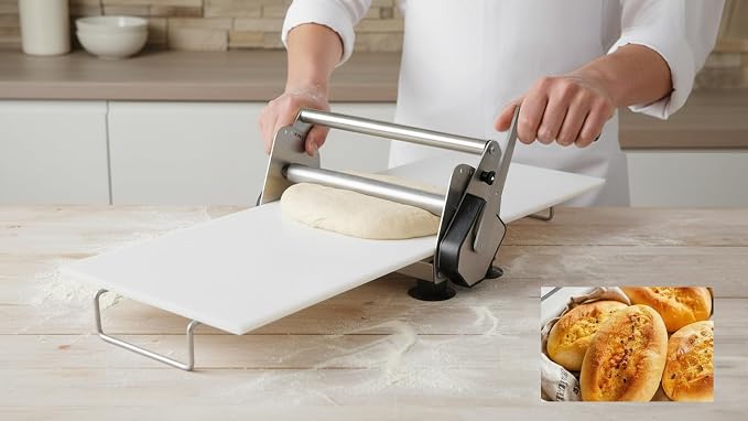 304 Stainless Steel dough Sheeter and Fondant Roller, Manual, 12'' Width, 1-20mm Adjustable Thickness, Manual Operation,board 31.5inch 1/2 board (12)