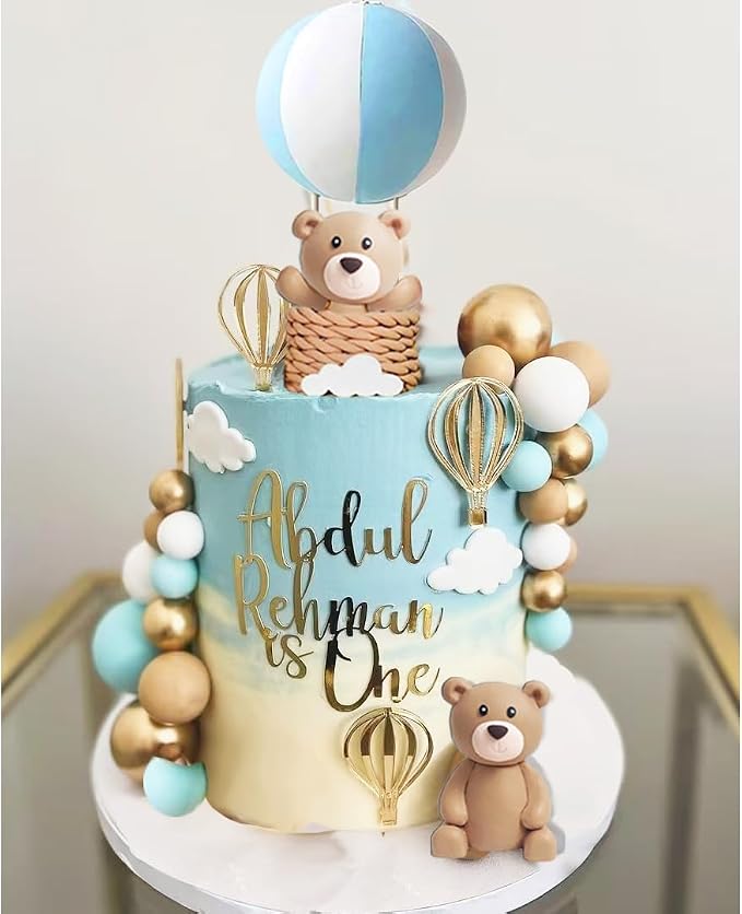 Bear Cake Topper White Cloud Hot Air Balloon Cake Decor