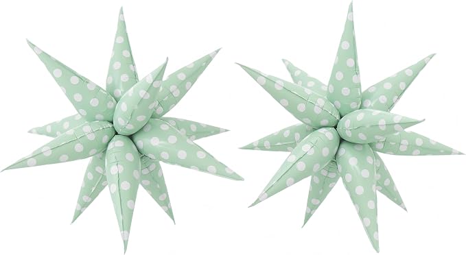 2Pcs Green Macaron Polka Dot Explosion Pointed Star Foil Balloons/Candy Color Balloon for Spring Easter, Christmas, Candyland Party, Baby Shower, Unicorn Birthday/Rainbow Candy Themed Party Decor