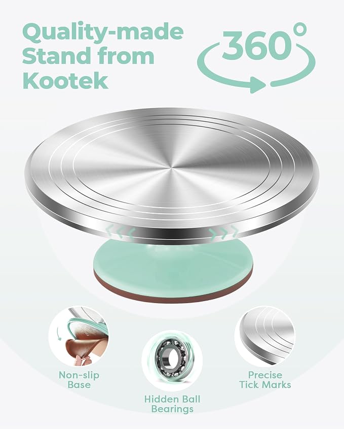 Kootek 158PCs Cake Decorating Kit with Aluminum Cake Turntable, 64 Piping Tips, 50+2 Pastry Bags, Frosting Spatulas, Leveler, Scrapers, Fondant Molds, and More Baking Supplies Decorating Tools(Green)