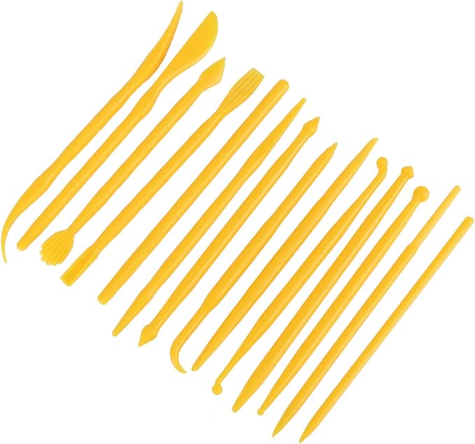 Omabeta Compact Polymer Modeling Tool, Comfortable Grip, Fondant Cake Carving and Pottery Tool, 14pcs for Craft Enthusiasts (Yellow)