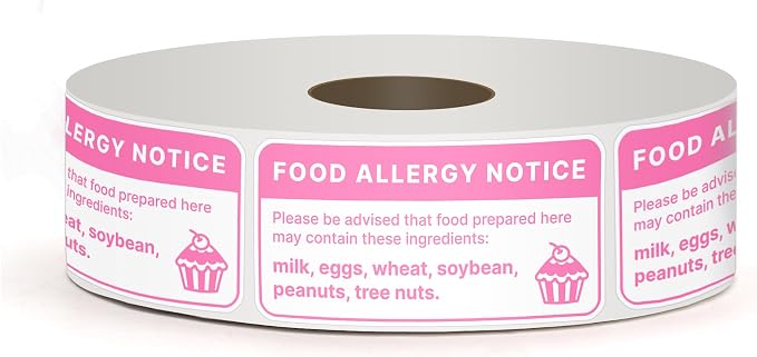 1"x2" 500pcs Square Food Allergy Stickers Waterproof for Party, Restaurants, Allergen Warning Stickers for Food, Kitchen