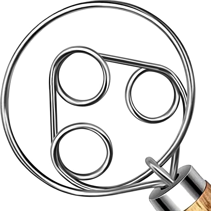 TEEVEA Danish Dough Whisk Stainless Steel for Sourdough Bread Baking | Wooden handle, sturdy stainless steel ring; ideal for sourdough, pizza dough & pastry, non-clumping mixing, easy to clean