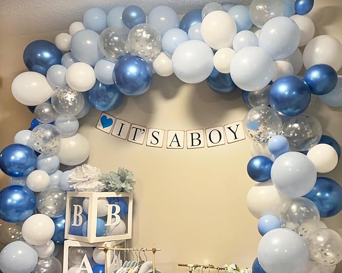 Blue Balloons Garland Arch kit, Blue White Silver Winter Balloon Arch Kit for Winter Wonderland Baby Shower Birthday Bridal Shower Wedding Snow Party Back to School Decorations