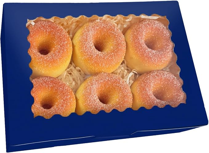 qiqee 50Pcs Deep Blue Cookie Box with Window 9x6x2.5 inch Pastry Macaron Bakery Box For Packaging