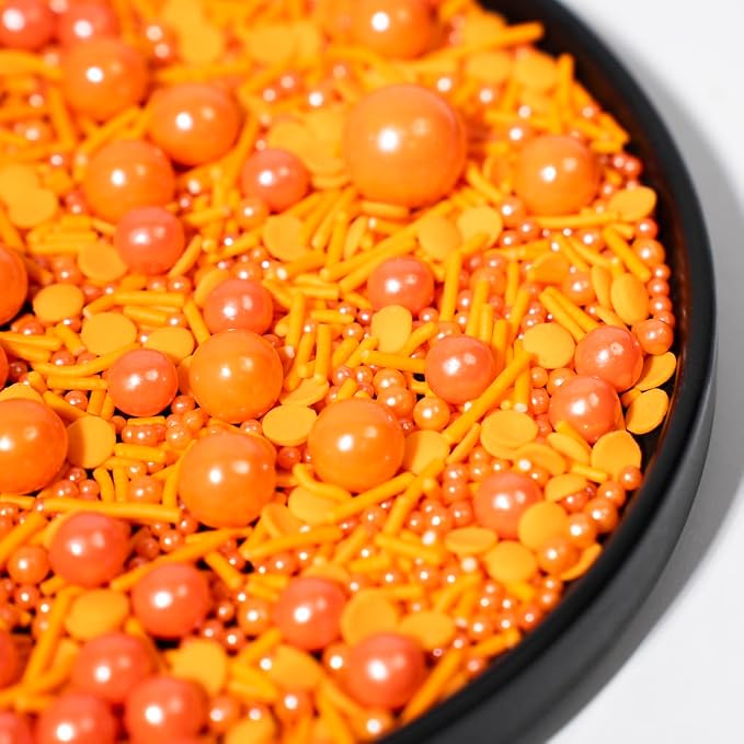 NIPEOR Orange Sprinkles,Edible Pearl Sprinkles 4.6oz/130g Mixed Edible Sprinkle Topping Sprinkles,Sprinkles for Cake Decorating,Cupcake Sprinkles,Sugar Candy Sprinkles (Orange Slice pearls mix)