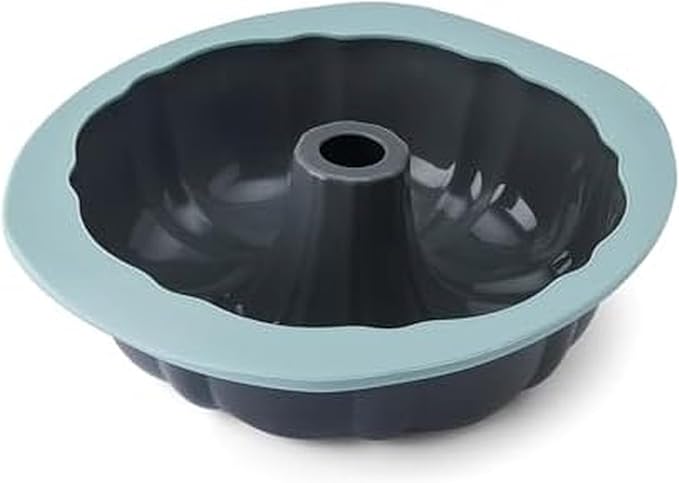 Chicago Metallic Silicone Fluted Cake Pan, 10 Inch Nonstick Bundt Cake Mold, Blue, Wire-Reinforced Rim, Oven Safe to 428F, Flexible Food-Grade Silicone Bakeware
