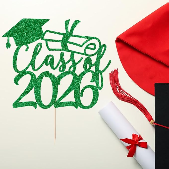 Gold Class of 2026 Congrats Grad Cake Topper Glitter Graduation Party Supplies - High School College Graduates -College Graduate Cake Topper Decorations (Class of 2026 green)