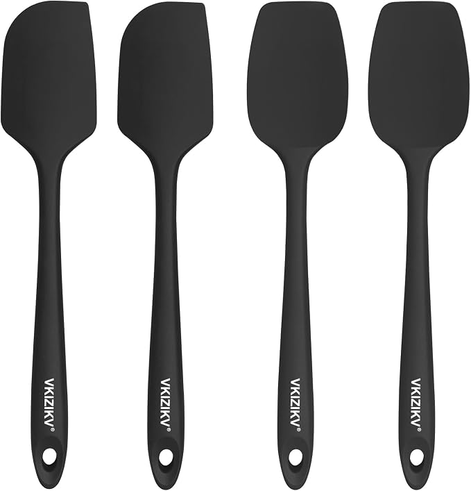Silicone Spatula Set, 11.4 in, 600°F Heat Resistant (Black) | Food Grade Rubber, BPA Free, Stainless Steel Core, Flexible for Cooking, Baking, Mixing, Seamless, Nonstick & Dishwasher Safe